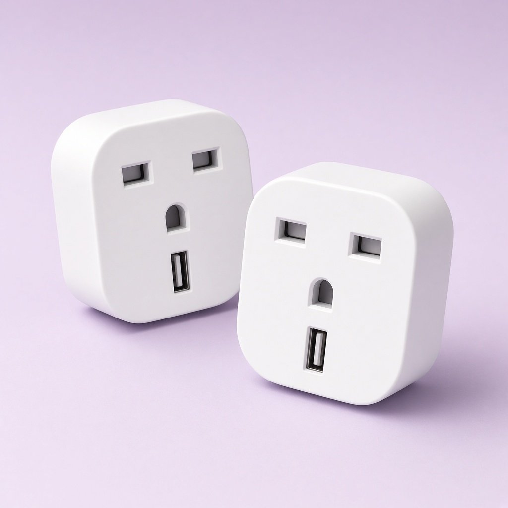 Two white UK smart plugs