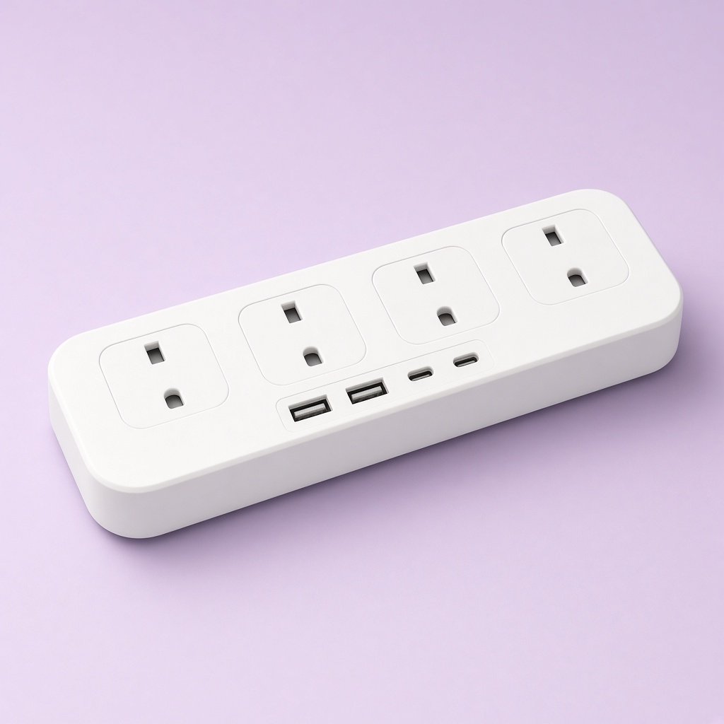 White smart power strip with UK sockets